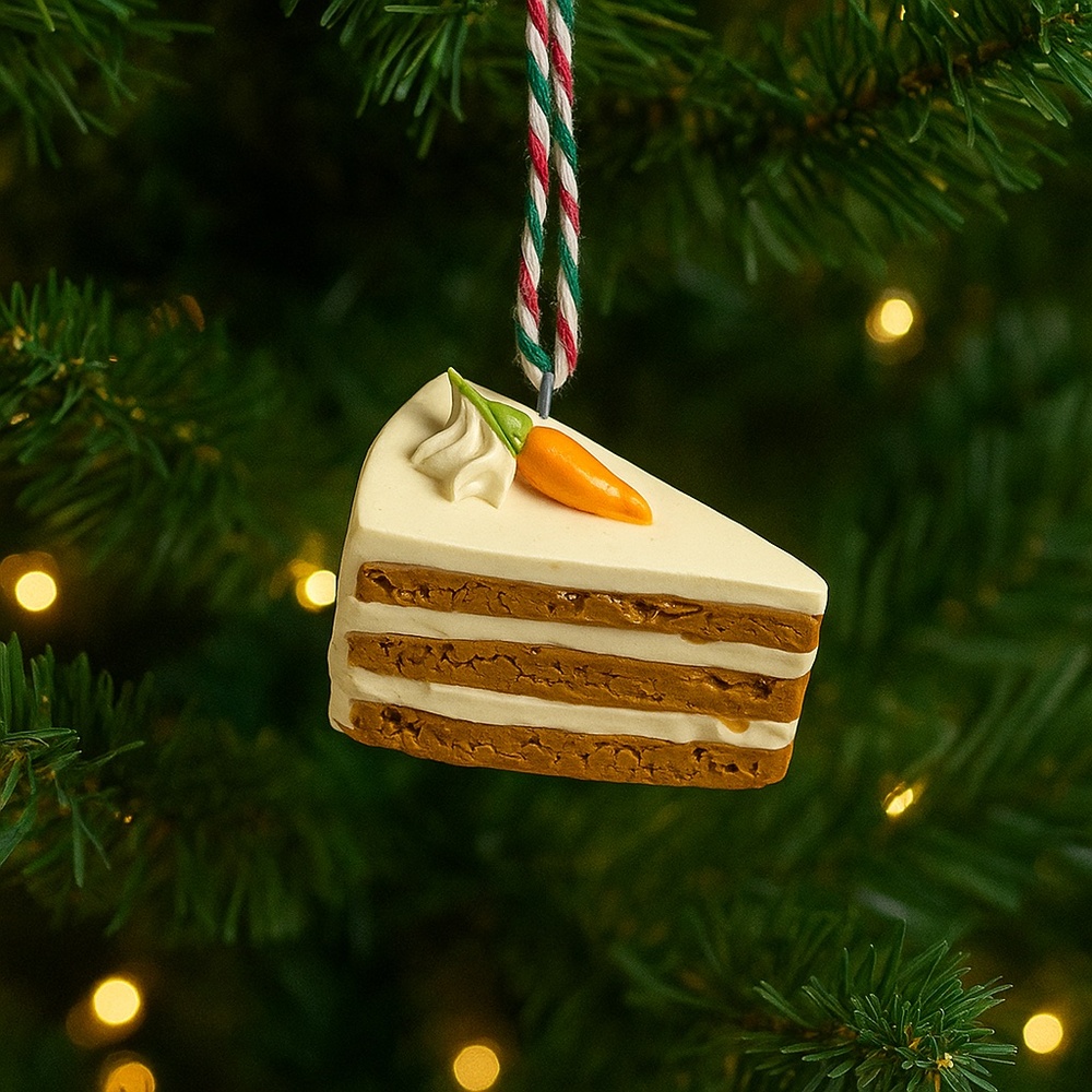 Carrot Cake Slice Christmas Ornament – Handmade Clay Layer Cake - Food Ornament